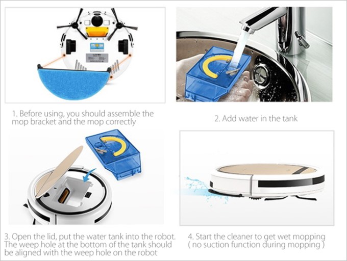 水タンクを利用する事で水拭きロボットとしても利用できる。