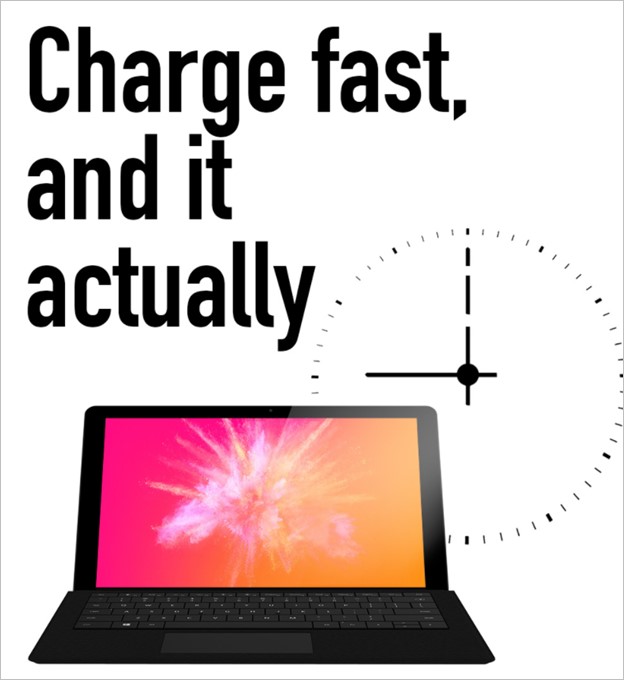 10,000mAhの大容量バッテリーを搭載することで長時間駆動を実現したSurBook