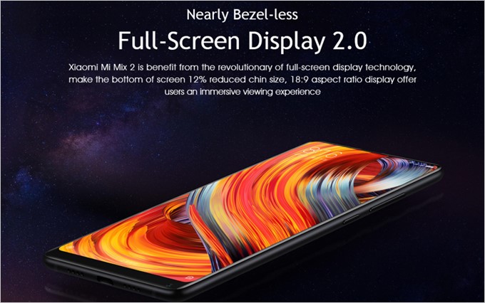 Xiaomi Mi Mix 2は18:9のディスプレイを備えており、ディスプレイ側はほとんど画面です