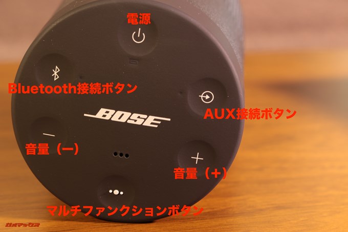 BOSE SoundLink Revolveの操作は本体上部に備わっている物理ボタンで出来ています