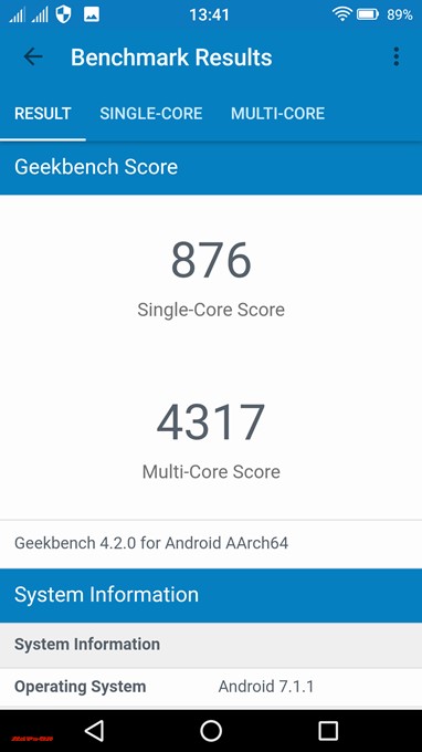 FREETEL REI 2 DualのGeekbench 4スコアはシングルコア性能は876、マルチコア性能は4317でした