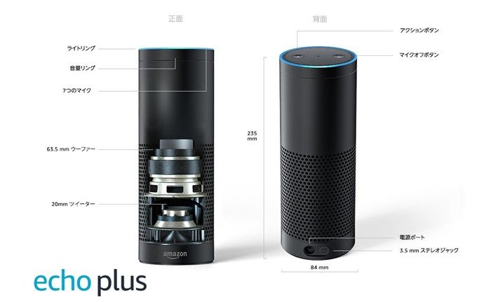 Amazon Echo Plusは2.5インチのウーファーと0.8インチのツイーターを搭載！