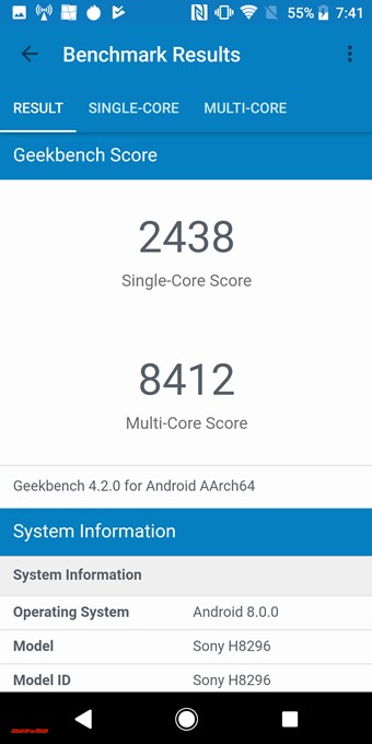 Xperia XZ2のスコアはシングルコア性能が2483、マルチコア性能が8412でした！