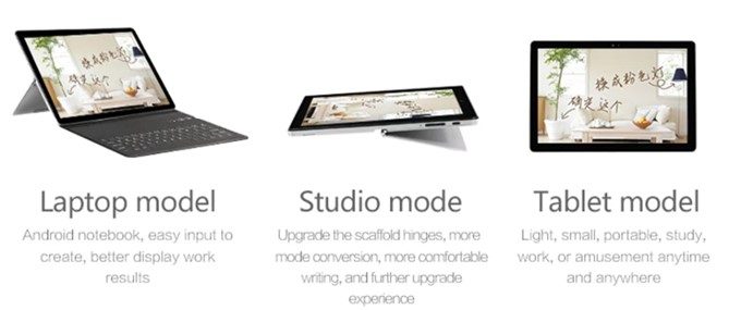 VOYO i8 Maxはノートパソコンスタイル・タブレットスタイル・スタジオスタイルで利用可能です。