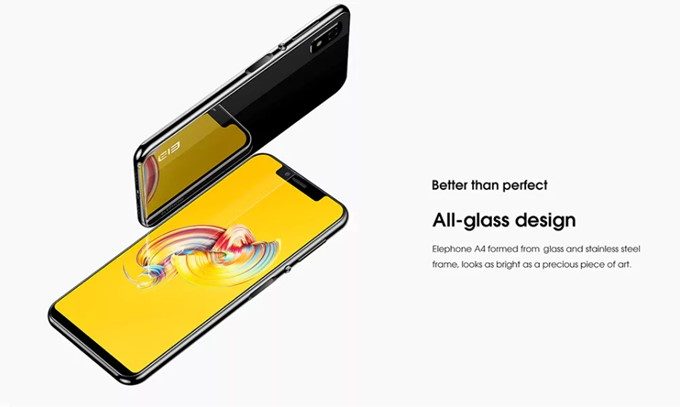 Elephone A4は背面にステンレス+ガラスコーティングデザインを採用しています。