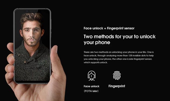Elephone A4はアップデートで顔認証が利用できます。
