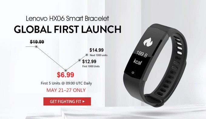 Lenovo HX06 Smart Braceletは2018年5月28日まで発売記念キャンペーン中で6.99ドルで購入可能です。