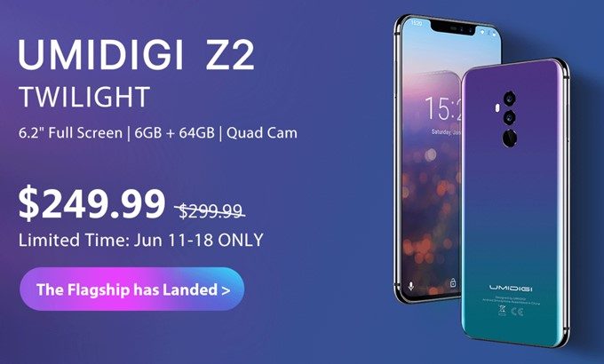 UMIDIGI Z2は6月11日から6月18日まで50$オフの249.99$で購入可能です！