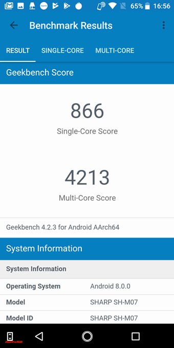 AQUOS sense plusのGeekbench 4スコアはシングルコア性能は866点！マルチコア性能は4213点！