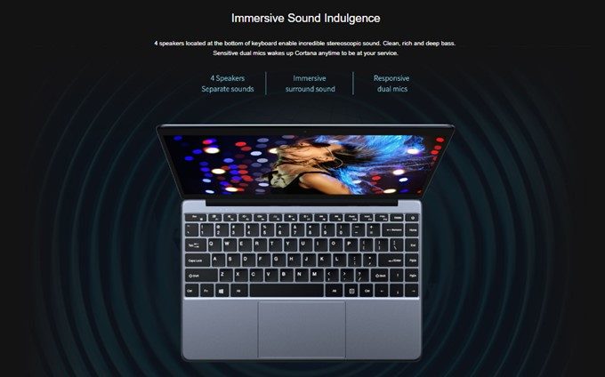 CHUWI LapBookは高音質な4スピーカーを搭載しています。
