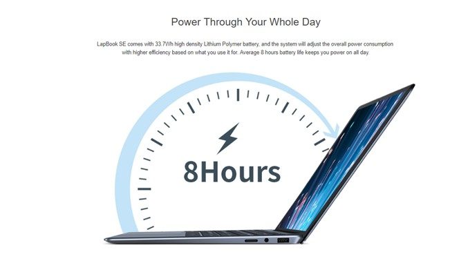 CHUWI LapBookは5000mAhのバッテリーを搭載しており、8時間の連続駆動を実現。ちょっと持ち運ぶくらいなら十分電池が持ちますね！