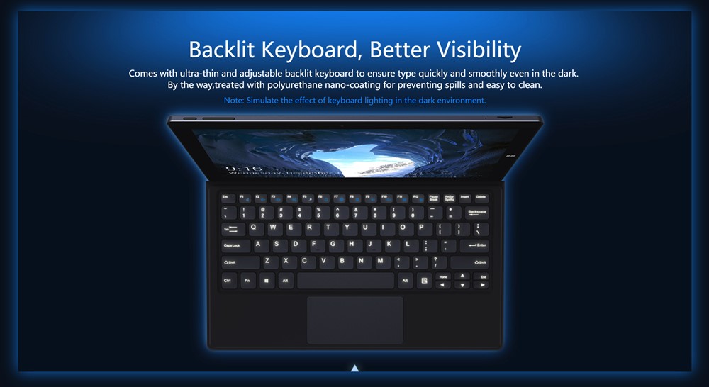 CHUWI Ubookのキーボードはドッキングタイプでバックライトを搭載しています。