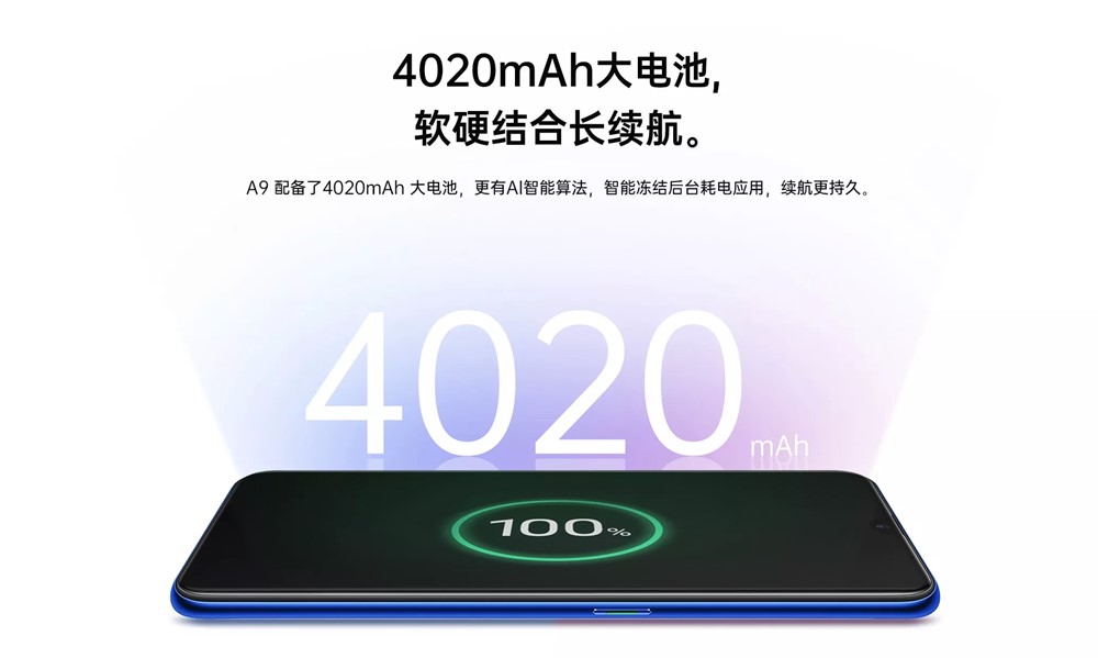 Oppo A9は4000mAhを超える大容量バッテリーを搭載。