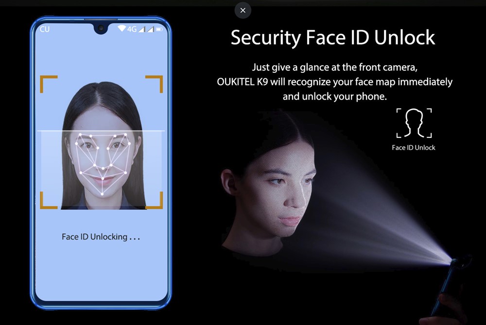 OUKITEL K9は指紋認証以外に顔認証にも対応
