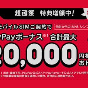 【31日まで！】ワイモバイルのヤフー店でSIMを申し込むとPayPayボーナス最大2万円相当が貰える！