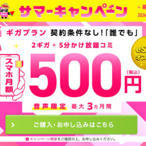 IIJmioのキャンペーンで2GB+5分かけ放題が月額500円！9月3日まで