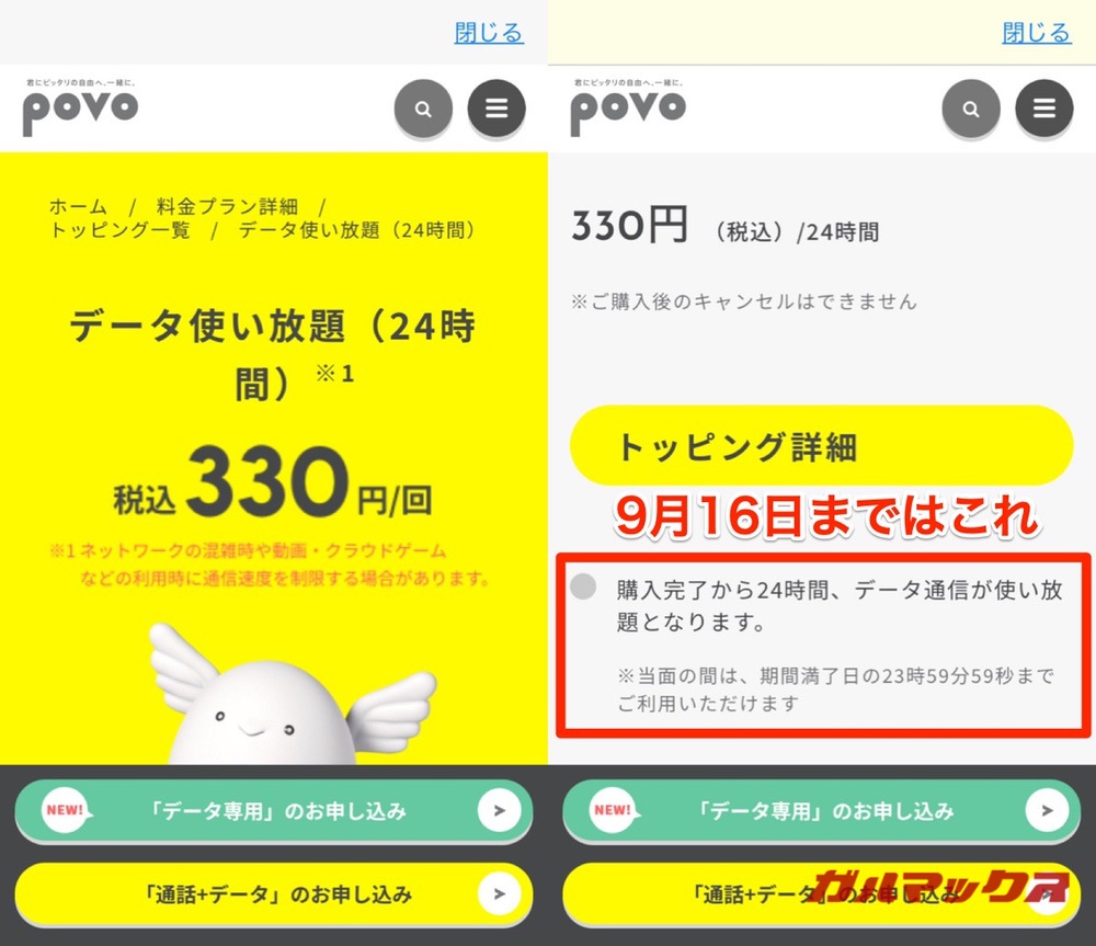 povo データ使い放題（24時間）