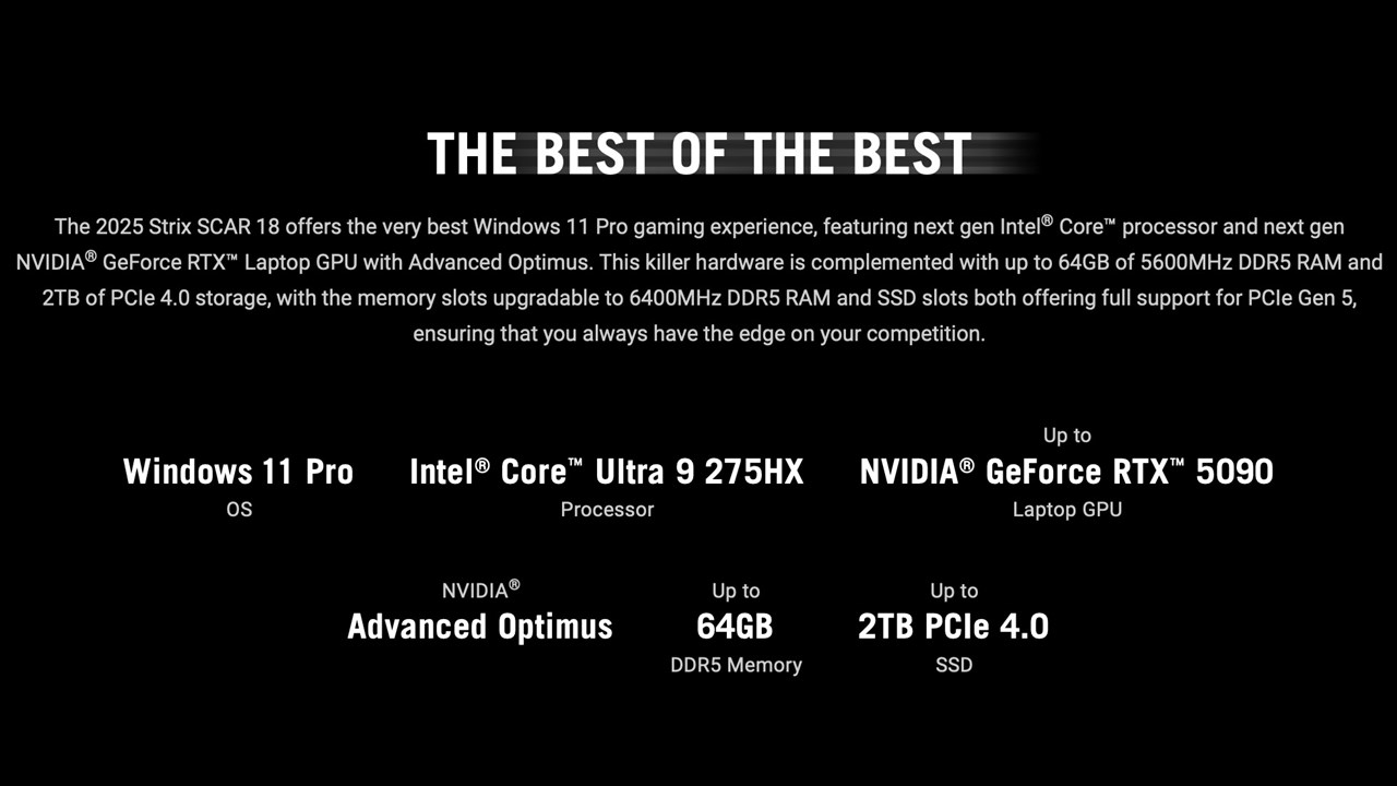 ROG Strix SCAR 18（2025）G835 ROG Strix SCAR 16（2025）G635