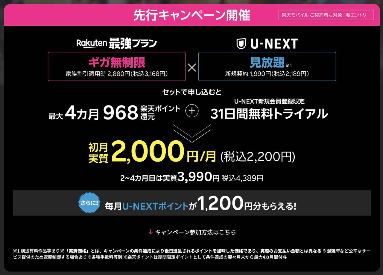 Rakuten最強U-NEXT 先行キャンペーン