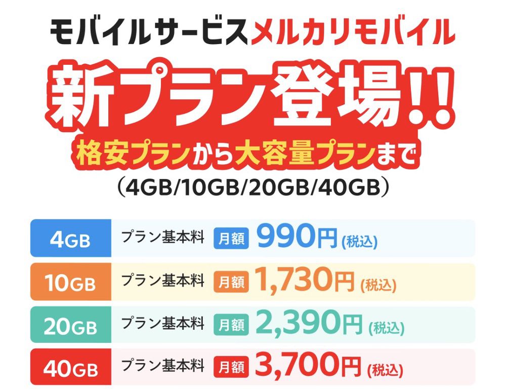 メルカリモバイル 新料金プラン登場