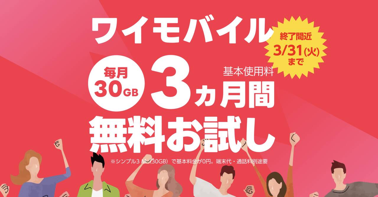 ワイモバイル 毎月30GB 3ヶ月お試しキャンペーン