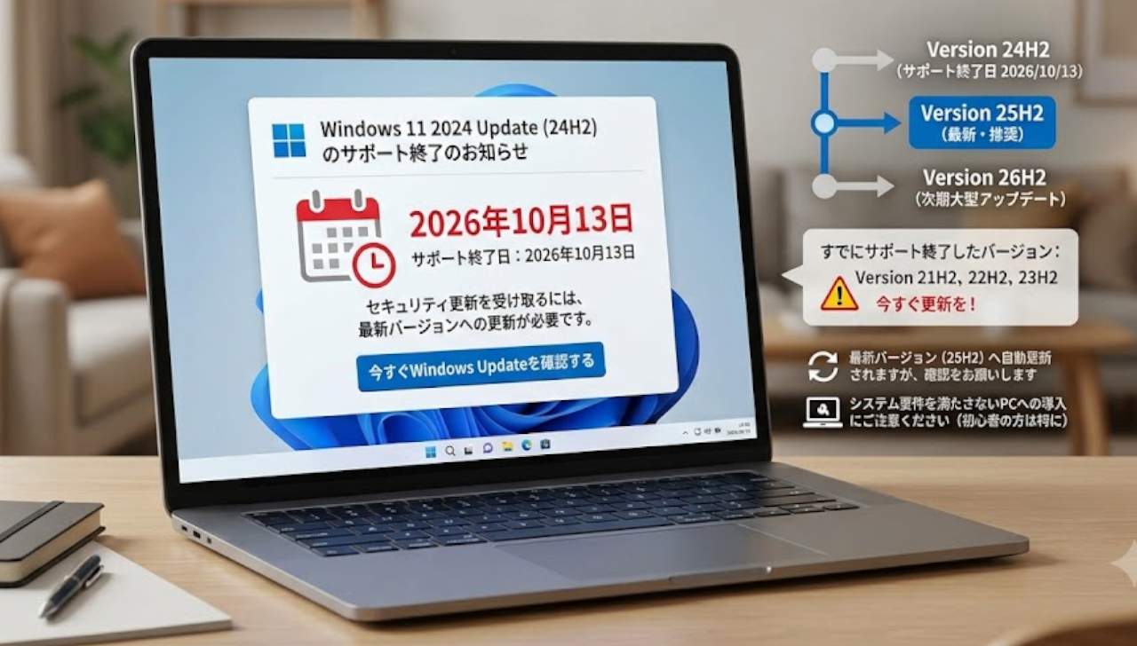 Windows 11 2024 Update (Version 24H2)のサポートが2026年10月13日を持って終了