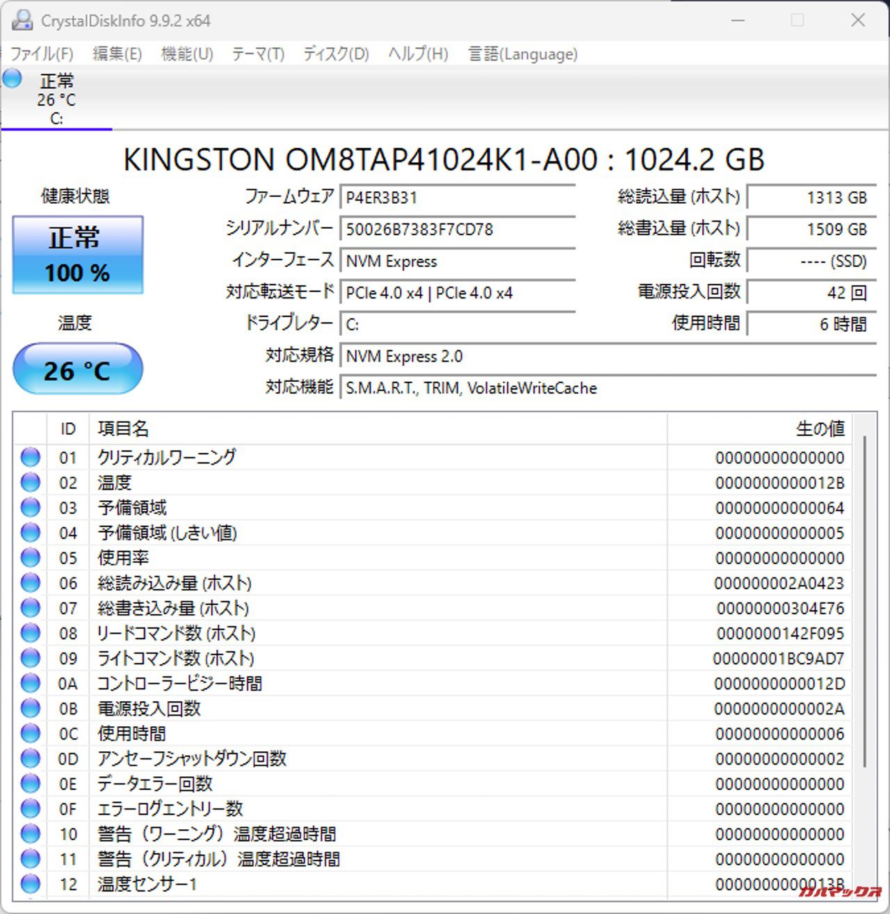 CrystalDiskInfoのスクリーンショット